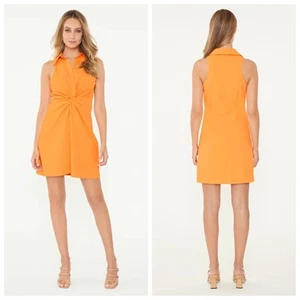 NEW Cinq à Sept Sleeveless McKenna Dress Clementine Orange Collar Twist Knot 2 - Picture 1 of 12