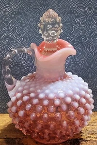 Vintage Fenton Art Glass Cranberry Opalescent Hobnail Cruet with Hobnail Stopper - Picture 1 of 14
