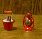Doll/Teddy Miniature  Accessories; Bucket of Ice w/ Bottles 1.5" & Lantern 1.75"