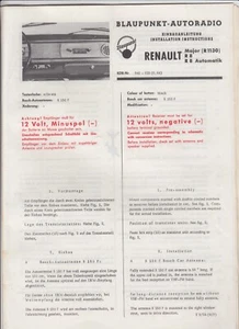 RADIO DE COCHE BLAUPUNKT RENAULT R 8 Major instrucciones de instalación 1964 multilingüe - Imagen 1 de 4