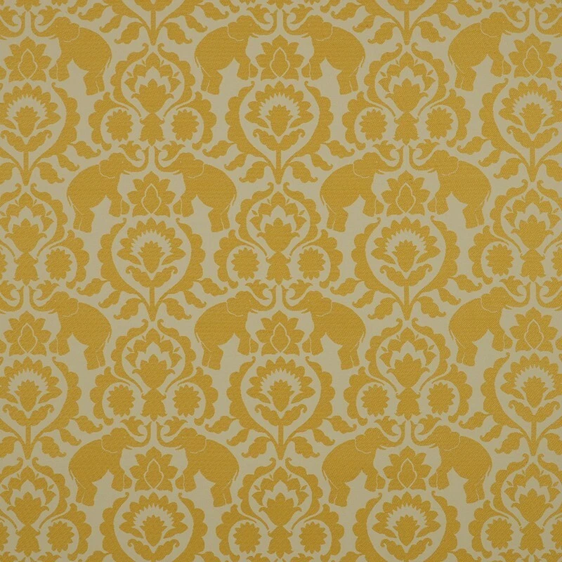 Tecido Covington BABAR TOPAZ mistura de poliéster amarelo floral elefante damasco - Imagem 1 de 1