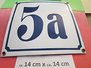 Hausnummer Nr. 5a blaue Zahl auf weißem Hintergrund 14 cm x 14 cm ...Emaille