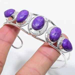 Purple Charoite Gemstone 925 Sterling Silver Jewelry Cuff Bracelet Adjustable - Picture 1 of 1