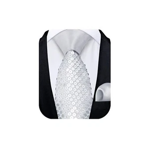 Silver Tie Sequin Ties for Men Solid Color Skinny Tie and Pocket Square Set L... - Picture 1 of 7