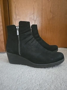 The Flexx Smooth Suede Wedge Ankle Boots Booties Black Dual Zip Sz 9 EUC - Picture 1 of 9