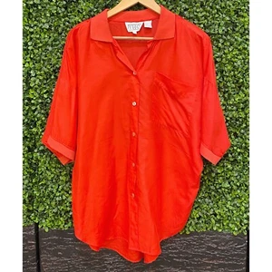 Vintage VUE Size 12 Red Orange Silk Knit Collar Blouse - Picture 1 of 4