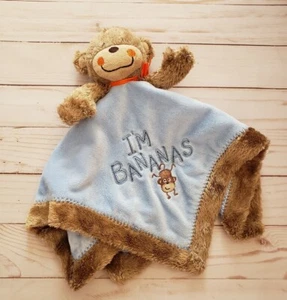 Carters Monkey I'm Bananas Lovey Baby Security Blanket Rattle Plush Blue Brown - Picture 1 of 8