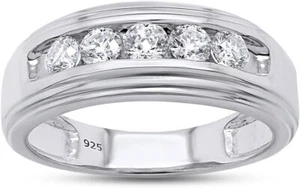 1/2Ct Men's Anniversary Wedding Band Ring Lab Created Moissanite Sterling Silver - Picture 1 of 9