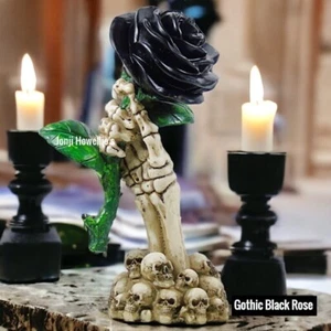 Skeleton Hand Black Rose Skull Pile Ornament Gothic Pagan Wiccan Home Decoration - Picture 1 of 7