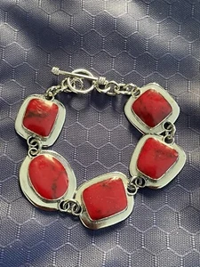 Roter Jaspis Sterling Silber Glieder Knebel Armband Vintage - Bild 1 von 8