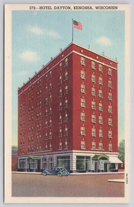 Hotel Dayton Kenosha Wisconsin WI Oldtimer Leinen Postkarte - Bild 1 von 2