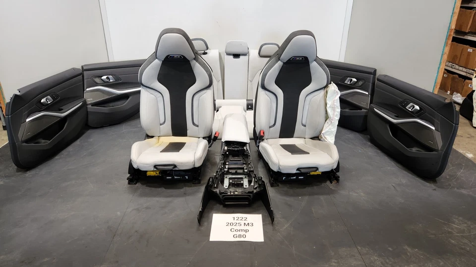 ✅ 原始设备制造商宝马 G80 M3 门板运动座椅内部完整银色皮革套装 * — 第 1/4 张图片