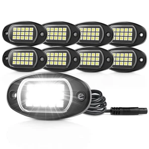 8 Pods Pure White LED Rock Lights Underbody Glow Lamp Waterproof For Car Truck - Picture 1 of 20