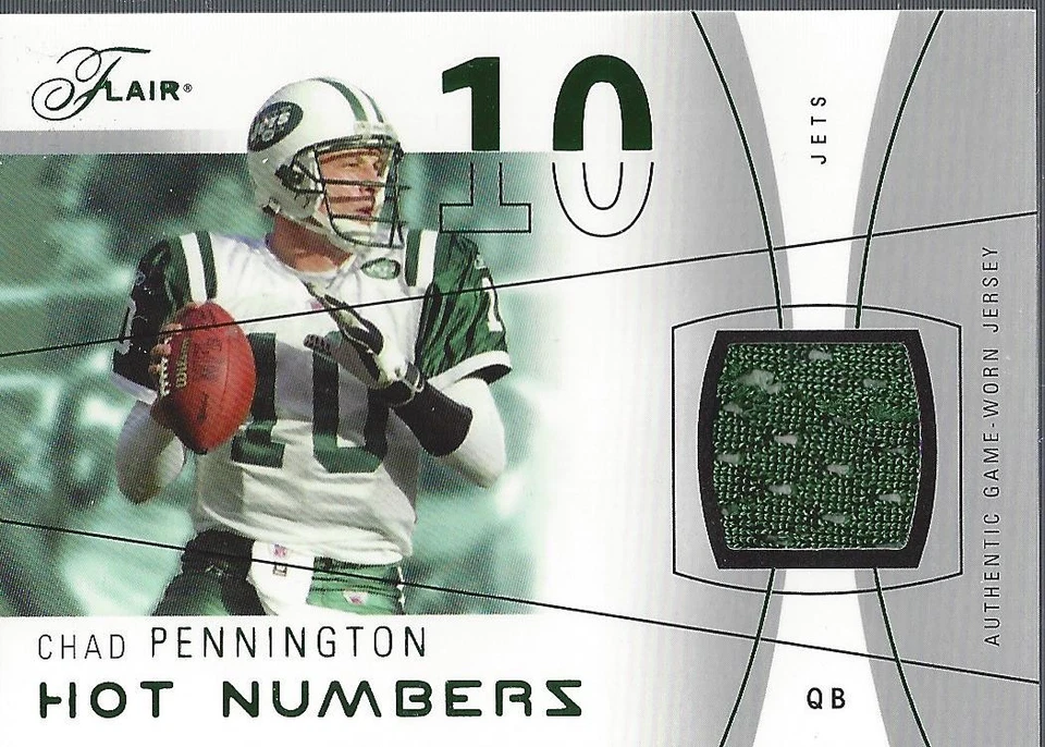 2004 Flair Hot Numbers Game Used Green #HNCP Chad Pennington Jersey - FB - Image 1 of 2