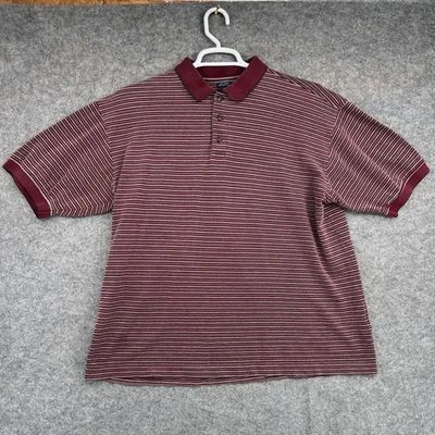 Pebble Beach Polo Shirt Mens Large Maroon White Striped Golf Merc Cotton Classic - Image 1 of 4