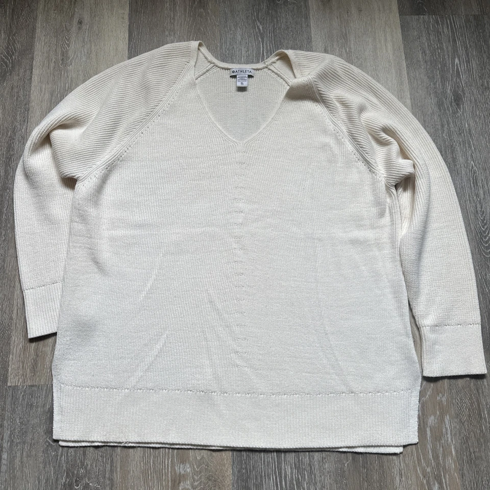 Suéter Athleta Para Mujer Crema Hannover Refinado Acanalado Cuello en V Talla XL Foto 1 de 4