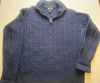 Polo Jeans Co Suéter Masculino Grande Azul Marinho Malha de Cabo 1/4 Zíper Vintage  - Imagem 1 de 4