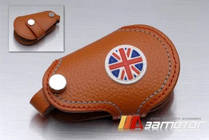 Union Jack Remote Tan Real Leather Key Cover fits BMW MINI Cooper S R55 R56 R57 - Picture 1 of 1