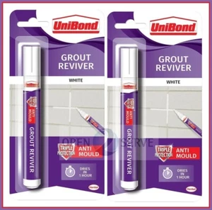 2x Unibond Easy to Use Triple Protection Anti-Mould Grout Reviver Pen- White 7ml - Picture 1 of 8