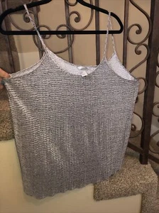 H&M L black/taupe/cream spagetti strap faux silk tank top w/ puckering - Picture 1 of 5