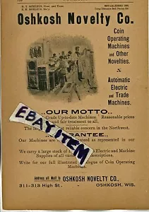 1901 AD Meeleus OSHKOSH NOVELTY CO Wisconsin MÁQUINAS OPERADAS CON MONEDAS coin-op - Imagen 1 de 1