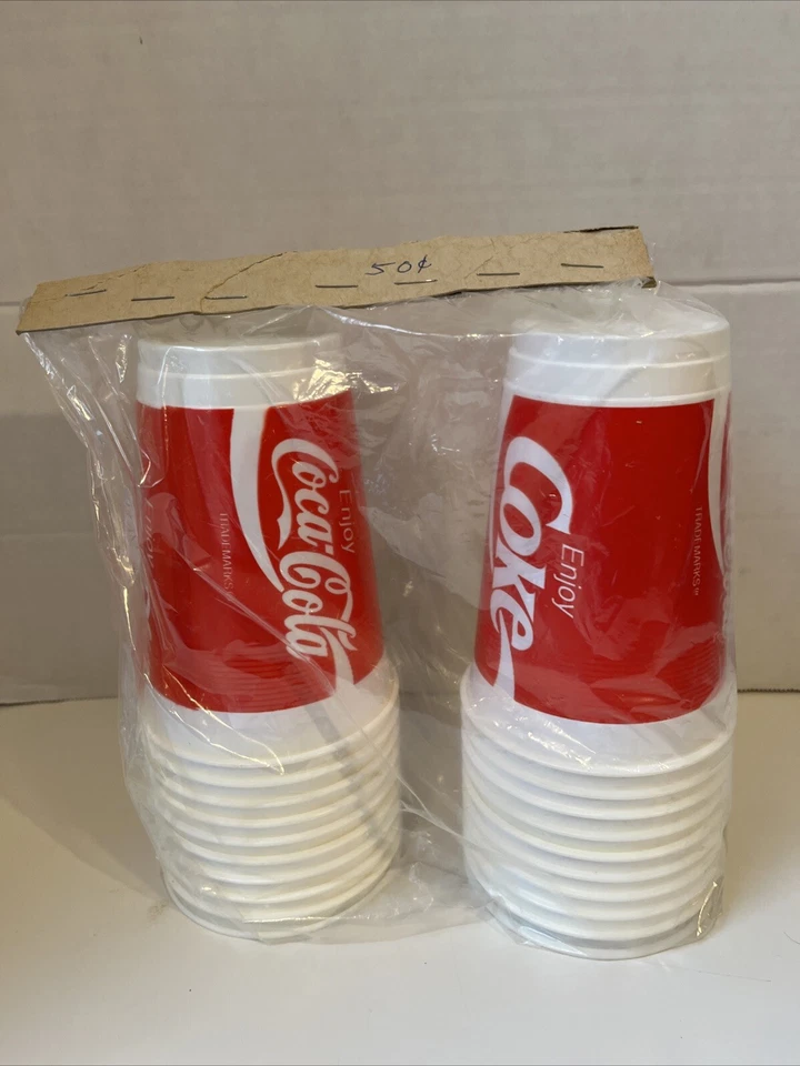Lot of 20 Rare Vintage Enjoy Coca-Cola Enjoy Coke plastic Cups NOS New Old Stock - Image 1 of 4