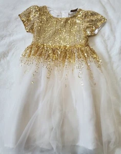 Luna Moon Girls 6 Year Ivory and Gold Sequin Party Dress - Picture 1 of 9