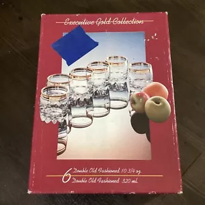Set Of 6 Circle Pasabahce Old Fashioned Glass Gold Rim Cocktails Shot Glassware - Picture 1 of 10