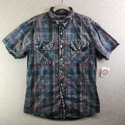Raw State Shirt Mens Large Blue Basco Plaid Redemption Born Free Heritage Series - Image 1 of 4