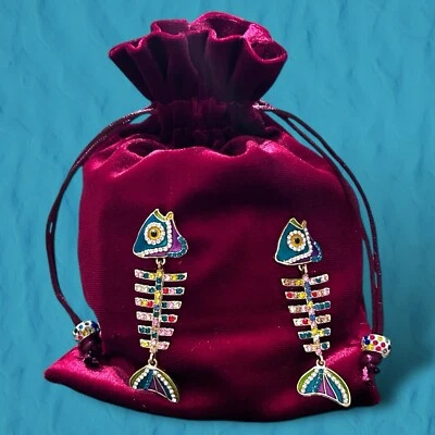 Evening Bag Clutch Velvet Rhinestone-Fish Pins Satin-Drawstrings RETICULE - Image 1 of 4