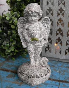 Grabschmuck Engel auf Herz "Ich vermisse Dich" Trauerengel Grabdeko 16cm grau - Bild 1 von 4