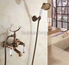 Antique Brass Wall Mount Clawfoot Bathroom Tub Faucet Hand Shower Mixer Tap