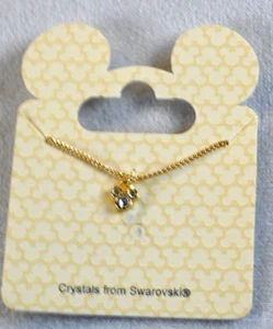 Disney Mickey Mouse Head Icon Gold-Tone 18" Necklace W/Crystal By Swarovski - Picture 1 of 3