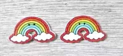 cloud rainbow wood sewing buttons 2 holes 1 1/4 inch white 2pc set - Image 1 of 2