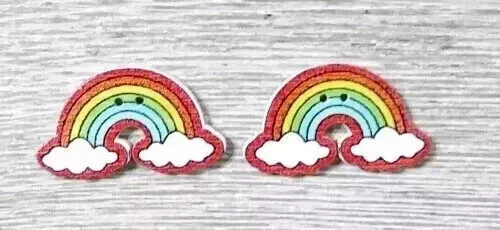 cloud rainbow wood sewing buttons 2 holes 1 1/4 inch white 2pc set - Image 1 of 2