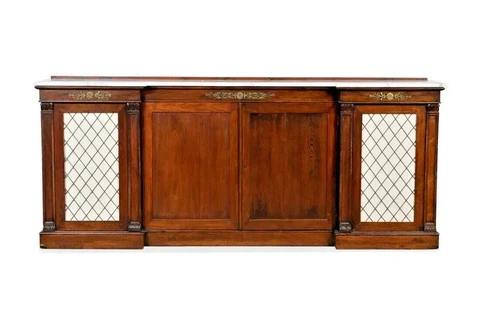 Antique English Regency Rosewood Breakfront Sideboard Buffet Server Cabinet 91"L Cover