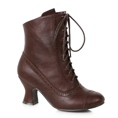 Brown Lace Up Vintage Steampunk Granny Victorian Saloon Girl Ankle Walking Boots - Image 1 of 2
