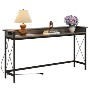 71" Long Narrow Behind Couch Sofa Console Table with Charging Station Wood&Metal - Picture 1 of 16