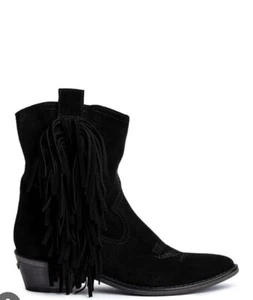 Zadig & Voltaire Pilar Suede Fringe Ankle Boots Black Leather $498, Sz 36, NIB - Picture 1 of 6