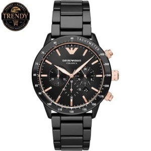 NEW EMPORIO ARMANI AR70002 MEN'S WATCH BLACK CERAMICA ROSE GOLD CHRONO - Picture 1 of 4