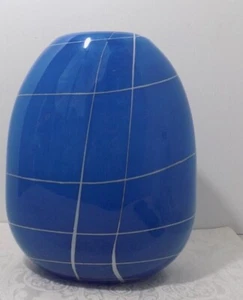 Vaso vintage grande pesante Murano Sargasso 12" blu reale e bianco - Foto 1 di 5