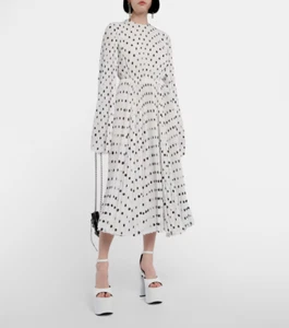 Balenciaga Garde-Robe Midi Dress 38/ S White Polka Dot Crepe Pleated NWT $5,550 - Picture 1 of 15