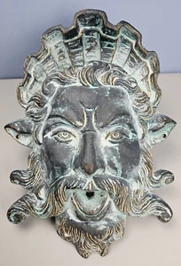 Large Vintage Cast Iron Poseidon Neptune Head Face Wall Water Fountain Spitter - Picture 1 of 22