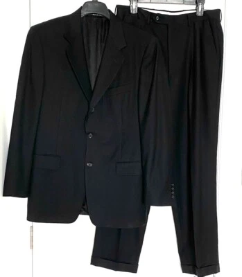CANALI Italy Black 100% Wool 2pc Suit Blazer Coat Jacket + Pants Cuffed 48R = 38 - Image 1 of 4