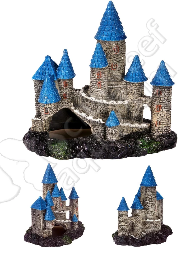 Замок синие шпили аквариум/террариум рыбы плавать через камеры/пещерное украшение  - Изображение 1 из 1