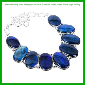 Oval Blue Fire Labradorite Stone 925 Silver Wedding Gift Chain Necklace Jewelry - Picture 1 of 7