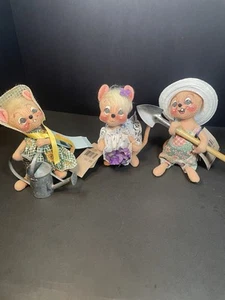 "Lote de 3 muñecas Annalee ratón de campo de jardinería y ratón violeta de 7"" todas con etiquetas" - Imagen 1 de 24