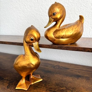 VTG Anthony Freeman McFarlin Pottery Gold Leaf Ceramic Ducks Glazed Signed_2 set - Picture 1 of 13