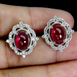 Black Friday 925 Silver Earrings Oval Ruby 8x6mm Natural Gemstone Jewelry - Picture 1 of 14