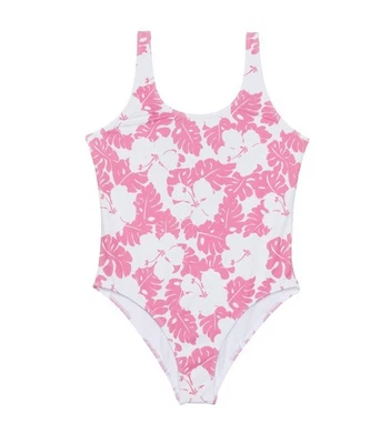 Traje de baño ROXY totalmente icónico de una pieza NIÑAS EE. UU. Talla 7 floral blanco rosa nuevo con etiquetas Foto 1 de 4